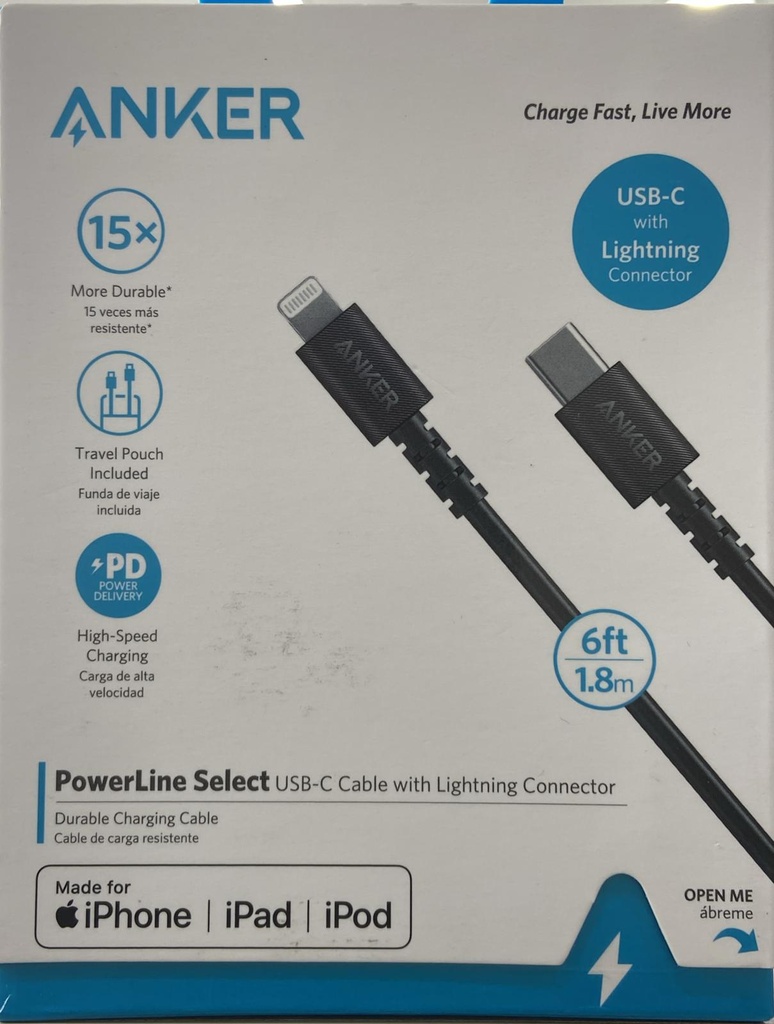 ANKER USB-C With lighting connector 6ft 1.8m 